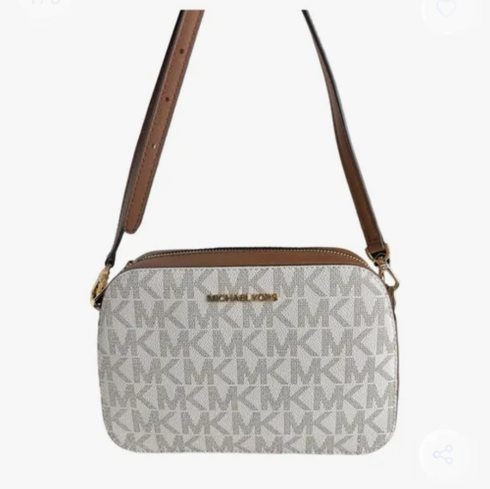 MICHAEL KORS HOUSTON LARGE ZIP CROSSBODY VANILLA / LUGGAGE